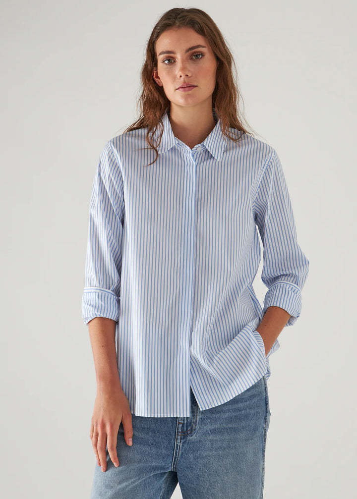 LONG SLEEVE RELAX STRIPE SHIRT (POOL) - PATRICK ASSARAF
