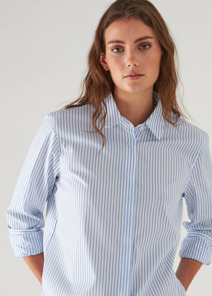 LONG SLEEVE RELAX STRIPE SHIRT (POOL) - PATRICK ASSARAF