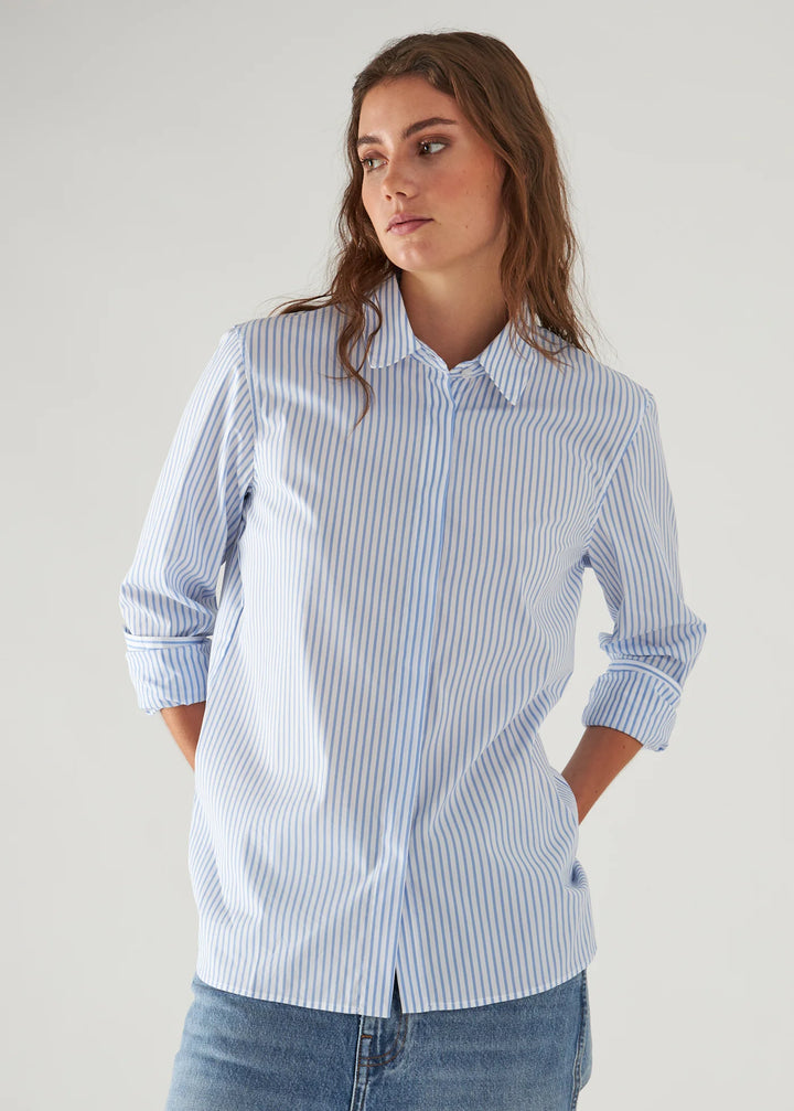 LONG SLEEVE RELAX STRIPE SHIRT (POOL) - PATRICK ASSARAF