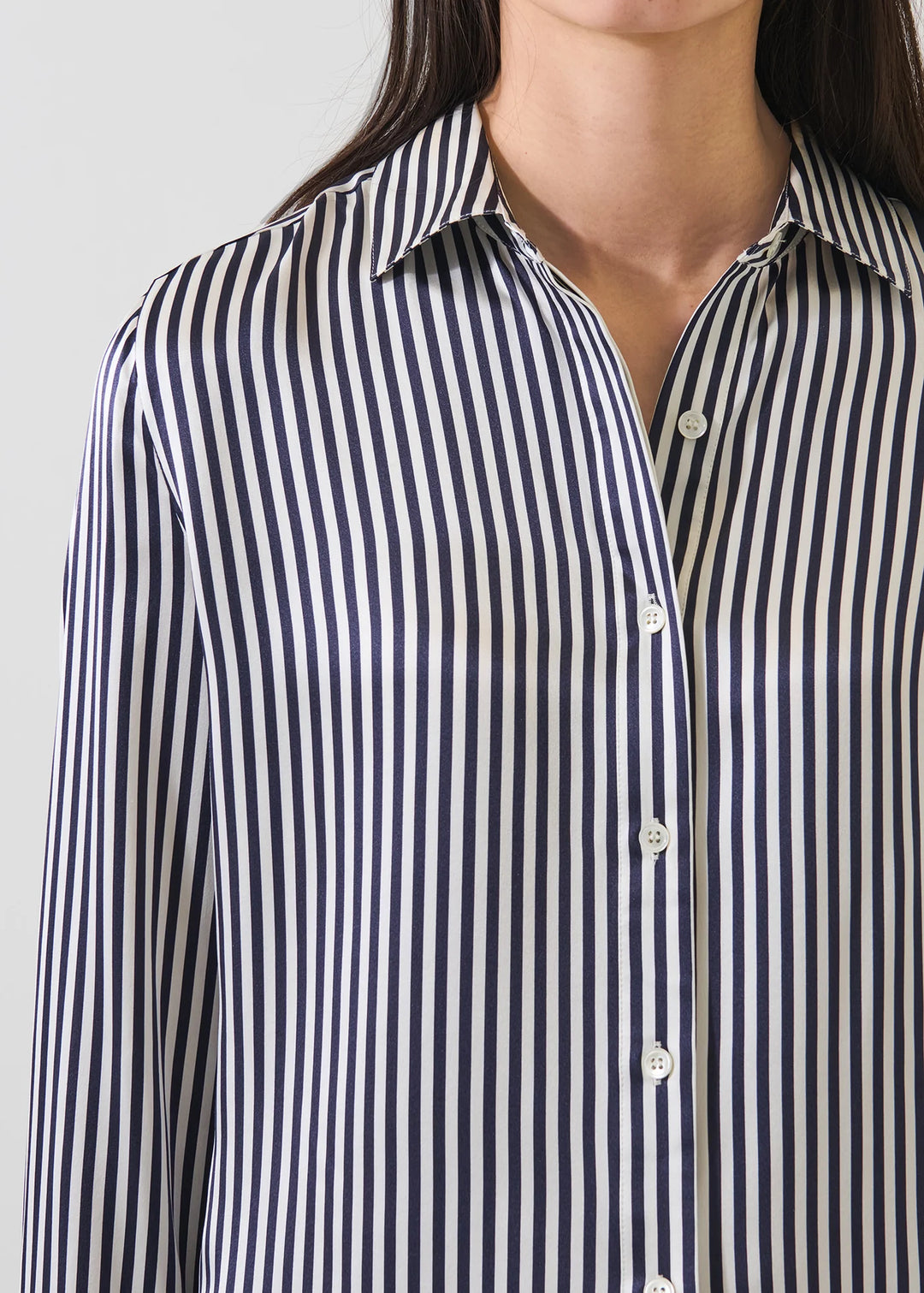 L/S SILK SATIN RELAXED SHIRT (NAVY BOLD STRIPE) - PATRICK ASSARAF