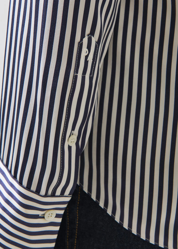 L/S SILK SATIN RELAXED SHIRT (NAVY BOLD STRIPE) - PATRICK ASSARAF