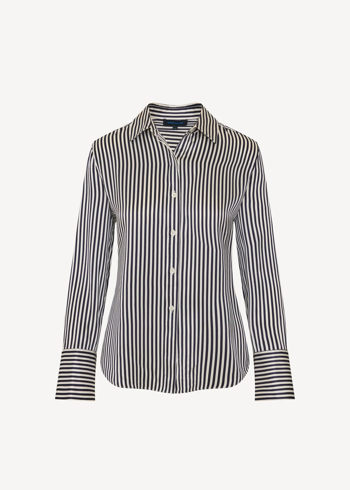 L/S SILK SATIN RELAXED SHIRT (NAVY BOLD STRIPE) - PATRICK ASSARAF
