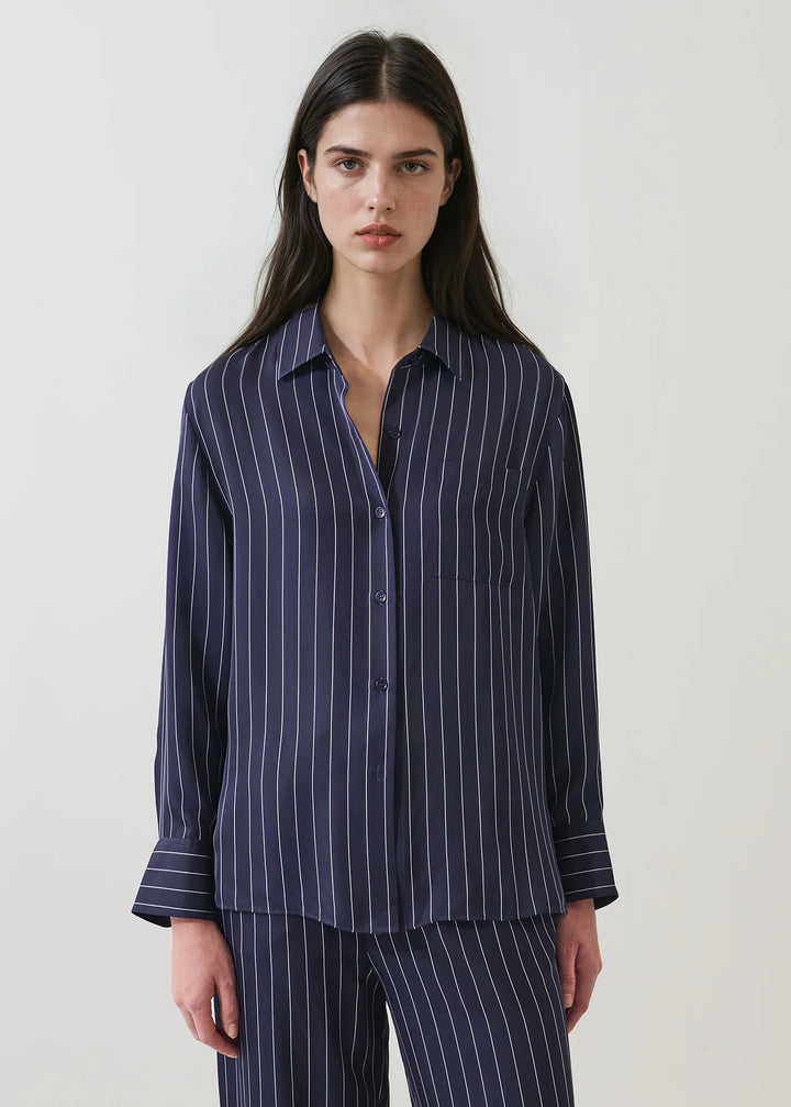 L/S SILK BOYFRIEND POCKET SHIRT (NAVY PINSTRIPE) - PATRICK ASSARAF