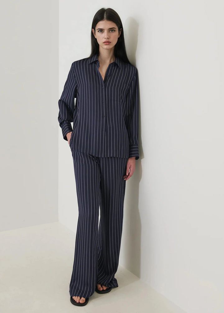 L/S SILK BOYFRIEND POCKET SHIRT (NAVY PINSTRIPE) - PATRICK ASSARAF