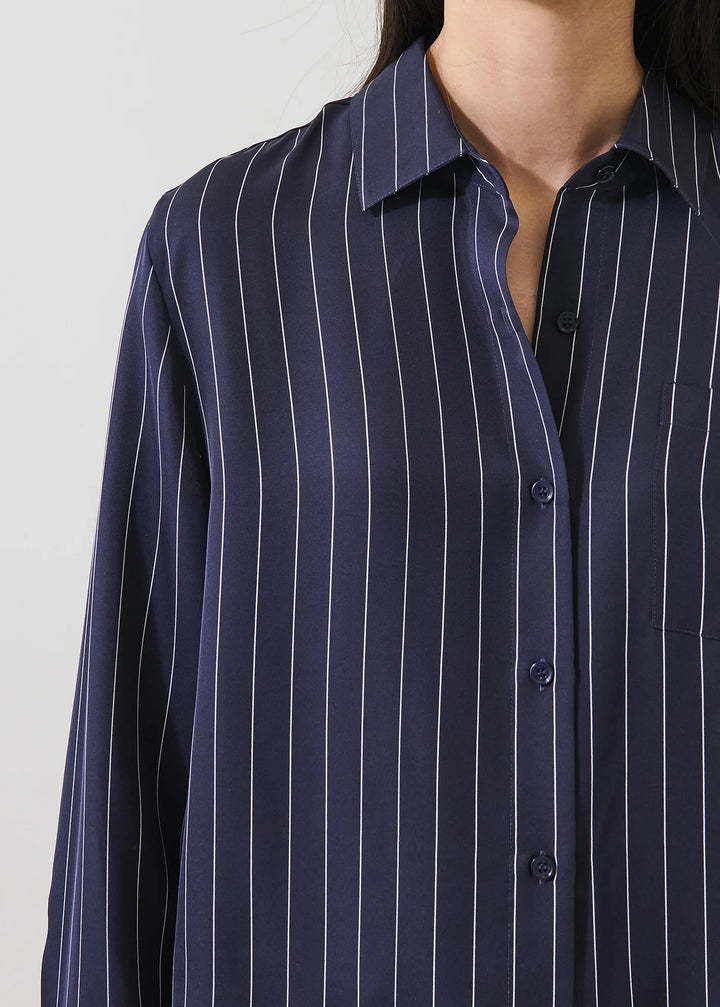 L/S SILK BOYFRIEND POCKET SHIRT (NAVY PINSTRIPE) - PATRICK ASSARAF