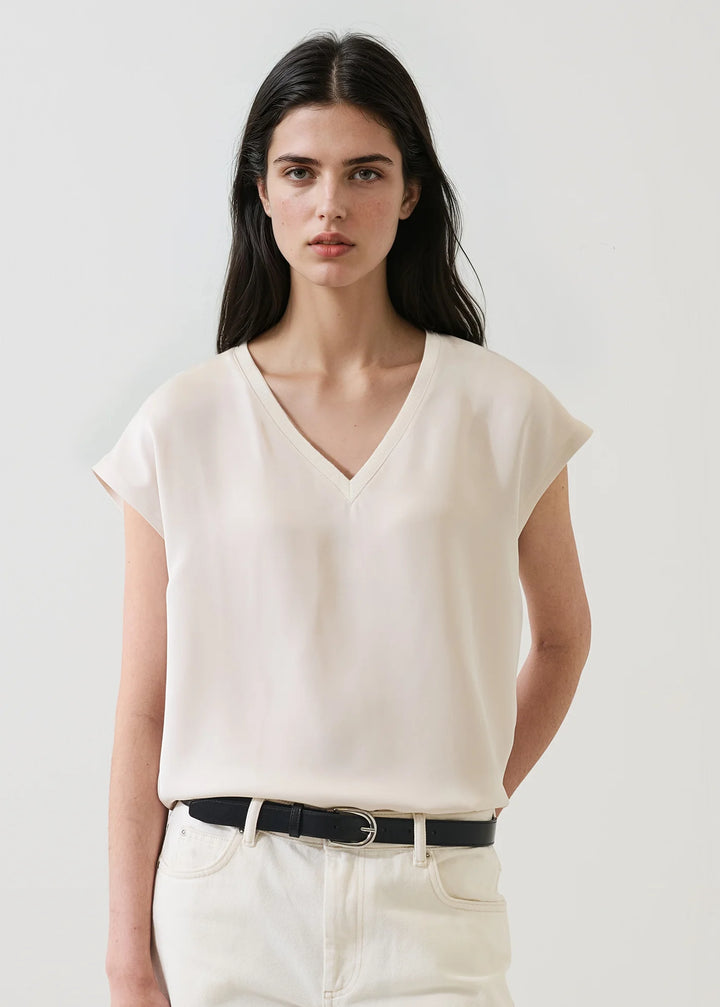 SILK V-NECK DOLMAN SLEEVE TEE (ECRU) - PATRICK ASSARAF