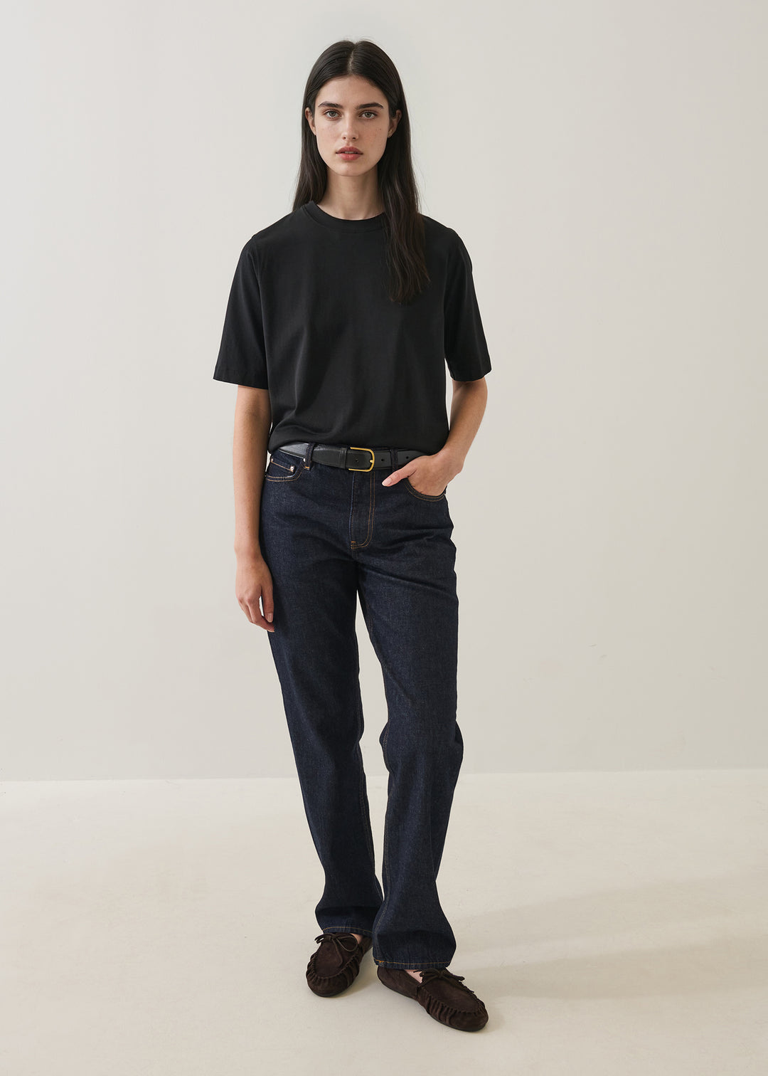 SHORT SLEEVE MERCERIZED COTTON RELAXED CREW (BLACK) - PATRICK ASSARAF