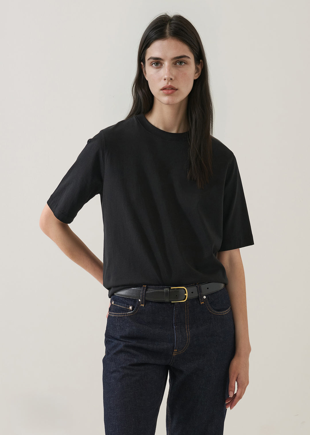 SHORT SLEEVE MERCERIZED COTTON RELAXED CREW (BLACK) - PATRICK ASSARAF