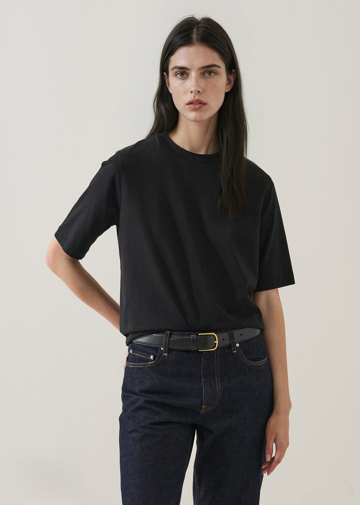 SHORT SLEEVE MERCERIZED COTTON RELAXED CREW (BLACK) - PATRICK ASSARAF