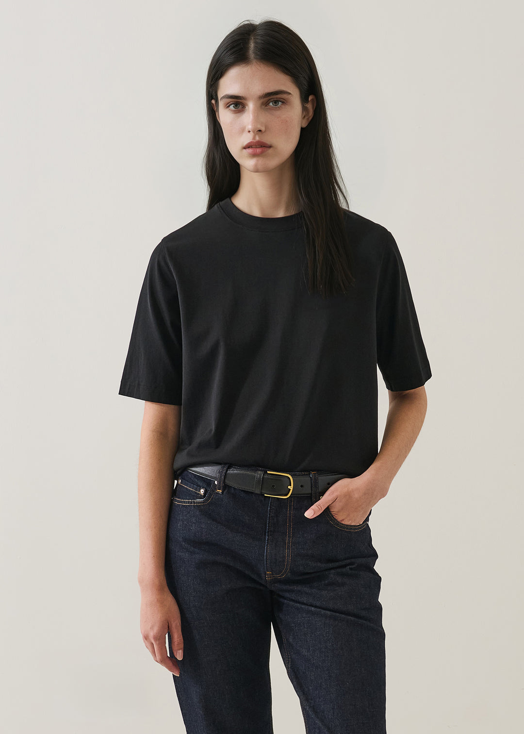 SHORT SLEEVE MERCERIZED COTTON RELAXED CREW (BLACK) - PATRICK ASSARAF