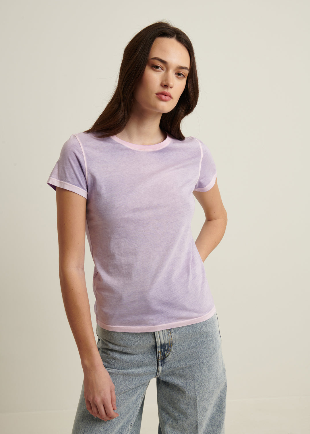 SHORT SLEEVE PIMA CLASSIC REVERSE SPRAY CREW (PURPLE) - PATRICK ASSARAF