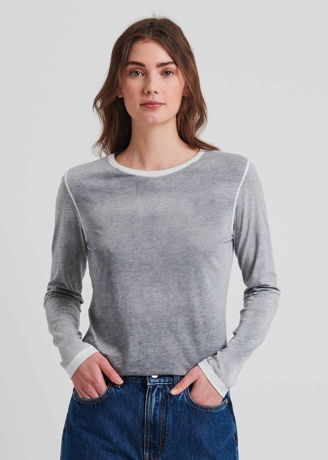 REVERSE SPRAY PIMA CLASSIC LONG SLEEVE CREW  - PATRICK ASSARAF