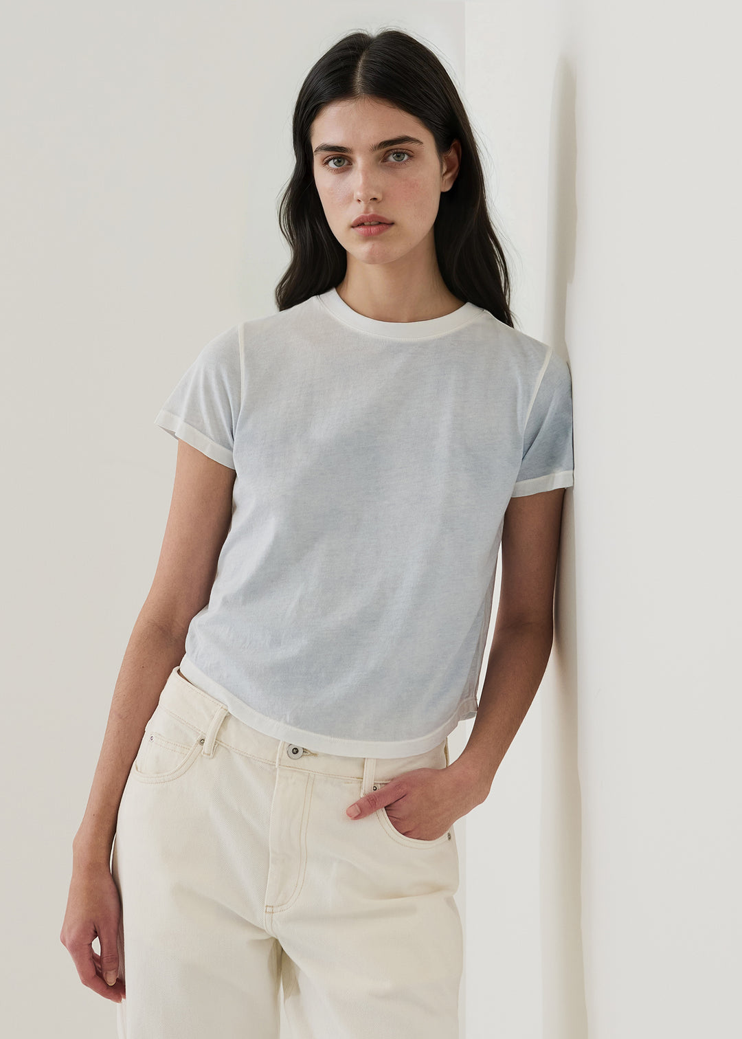 S/S PIMA REVERSE SPRAY CREW BABY TEE (BLUE BELL) - PATRICK ASSARAF