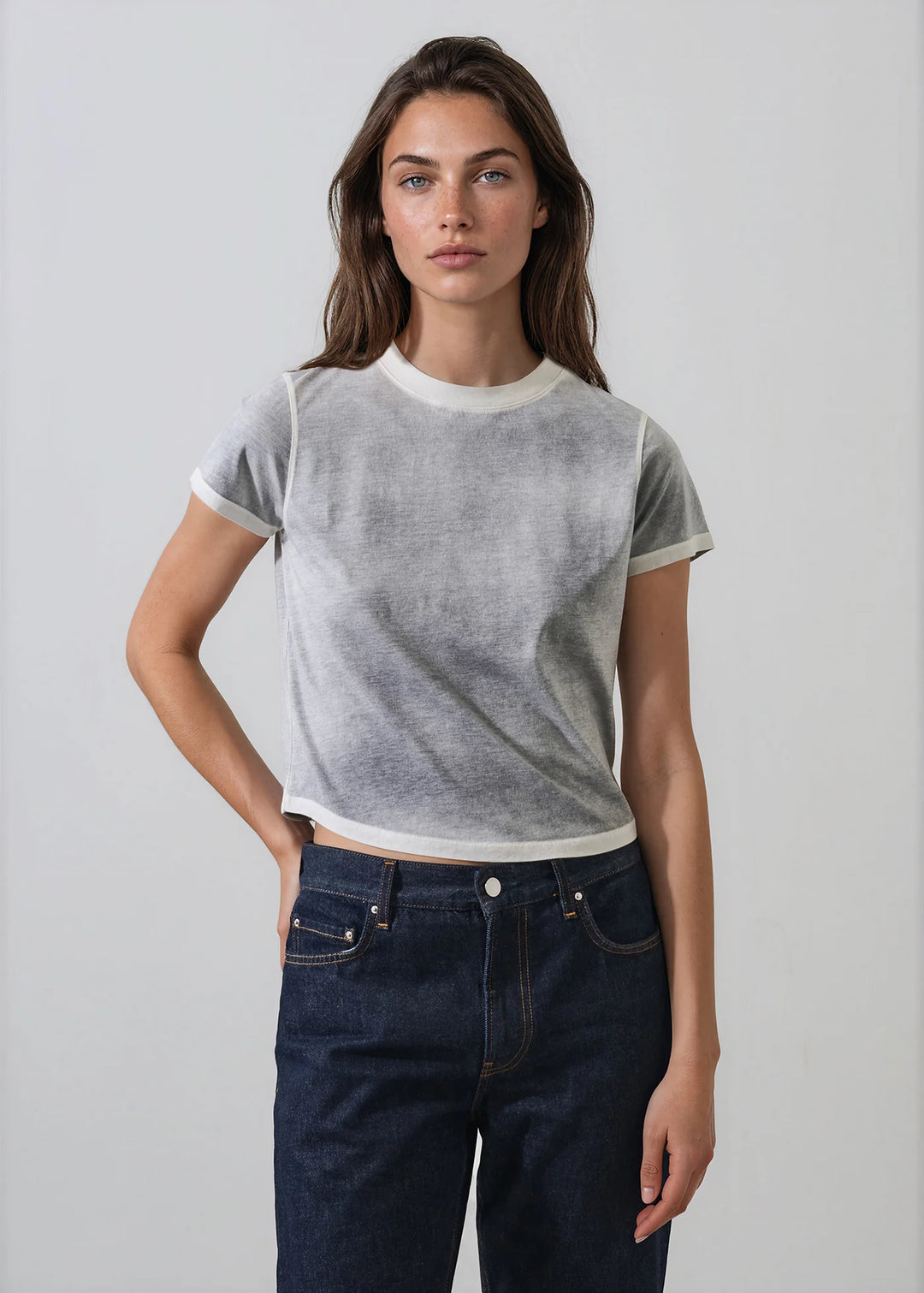 SS PIMA REVERSE SPRAY CREW BABY TEE (GREY CLOUD) - PATRICK ASSARAF