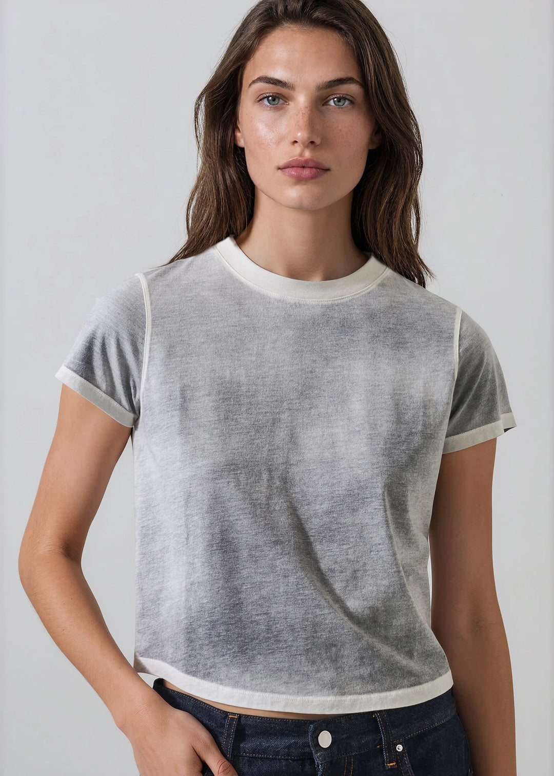 SS PIMA REVERSE SPRAY CREW BABY TEE (GREY CLOUD) - PATRICK ASSARAF