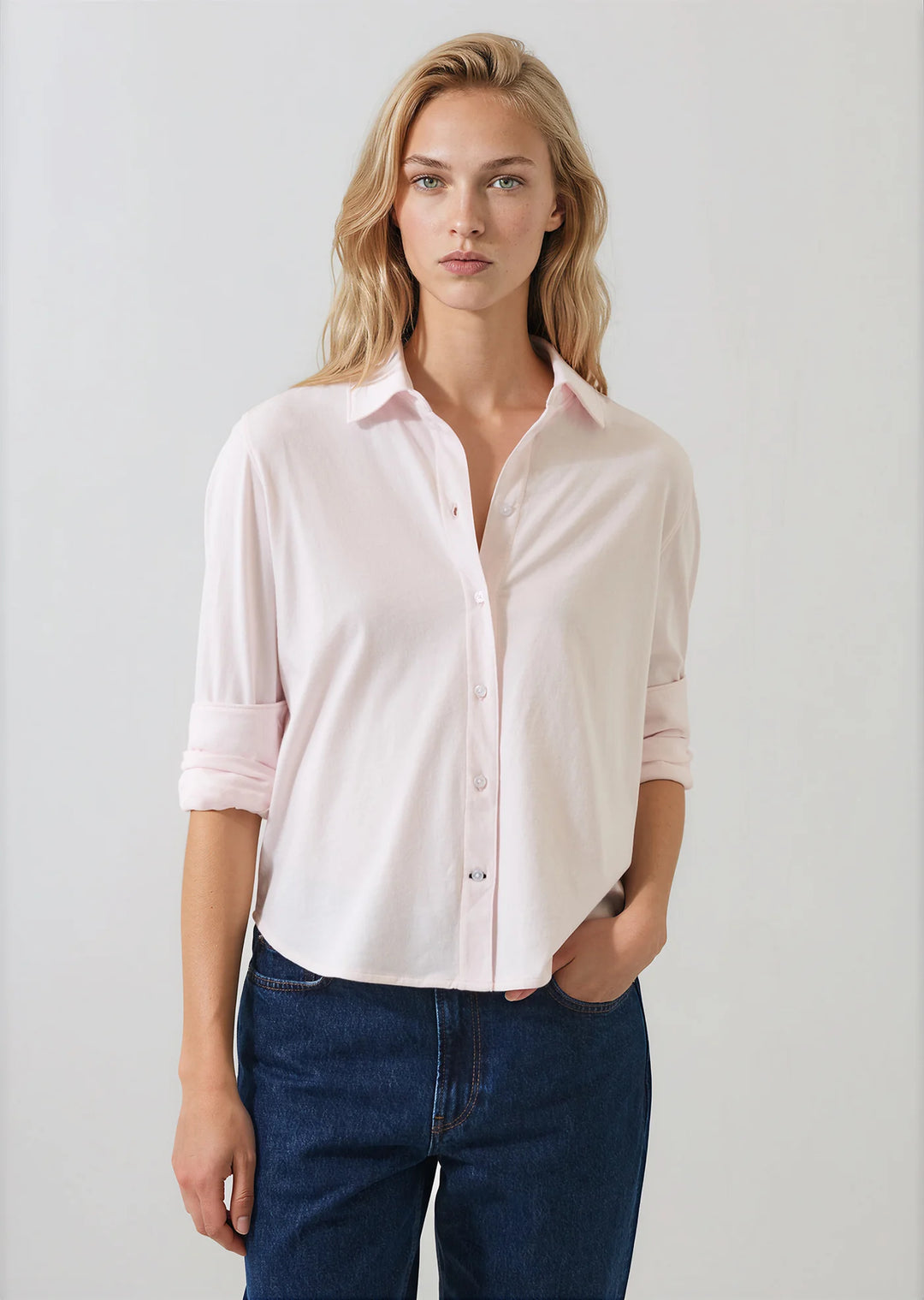 L/S ORGANIC COTTON RELAXED SHIRT (BARLEY PINK) - PATRICK ASSARAF