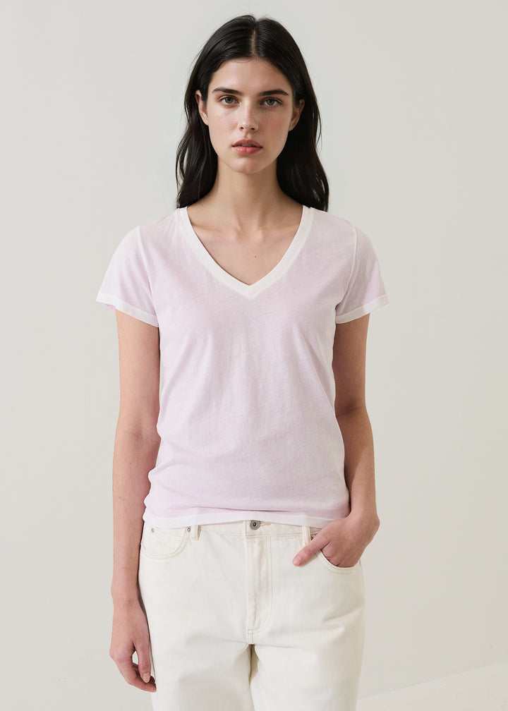 S/S PIMA CLASSIC REVERSE SPRAY V-NECK (PALE ORCHID) - PATRICK ASSARAF