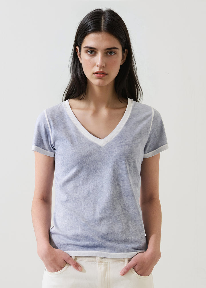 S/S PIMA CLASSIC REVERSE SPRAY V-NECK (PACIFIC BLUE) - PATRICK ASSARAF