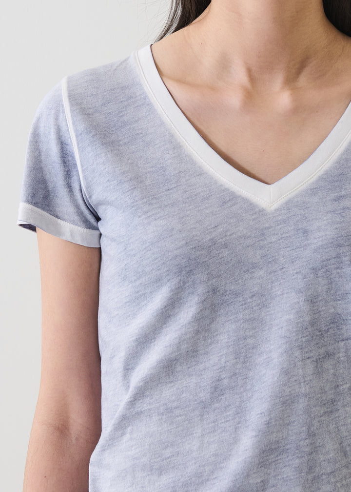 S/S PIMA CLASSIC REVERSE SPRAY V-NECK (PACIFIC BLUE) - PATRICK ASSARAF
