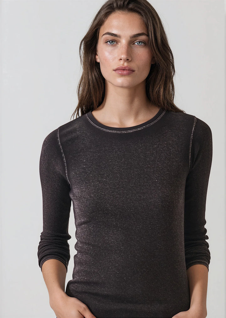 L/S COTTON MODAL VINTAGE RIB CREW (MOLASSES) - PATRICK ASSARAF