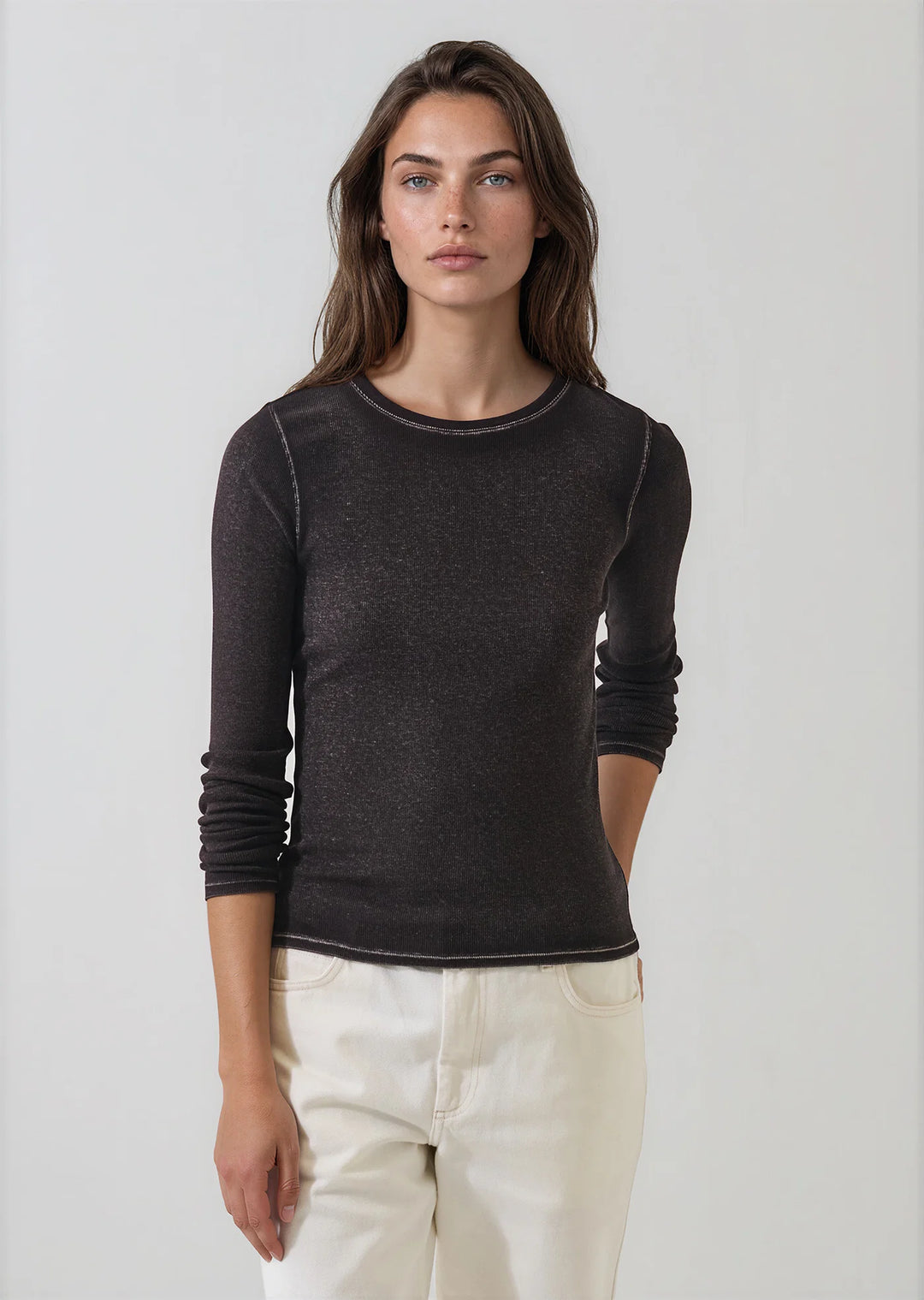 L/S COTTON MODAL VINTAGE RIB CREW (MOLASSES) - PATRICK ASSARAF