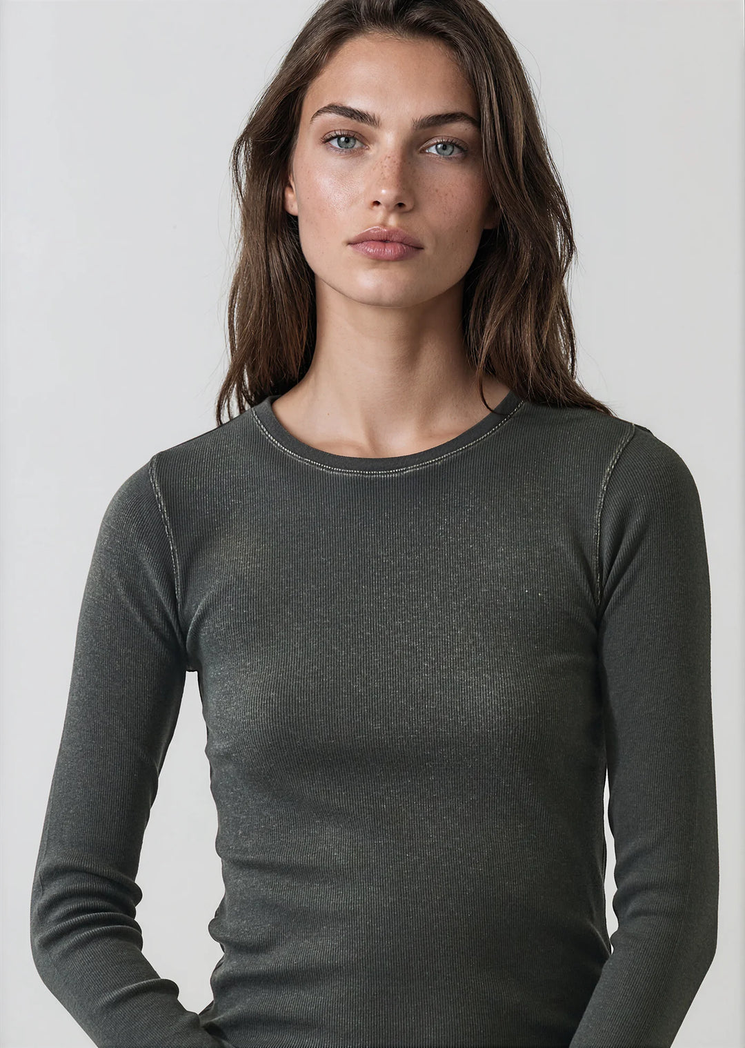 L/S COTTON MODAL VINTAGE RIB CREW (THYME) - PATRICK ASSARAF