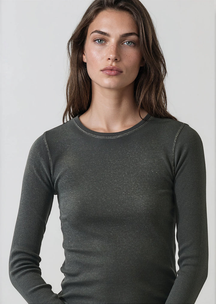 L/S COTTON MODAL VINTAGE RIB CREW (THYME) - PATRICK ASSARAF