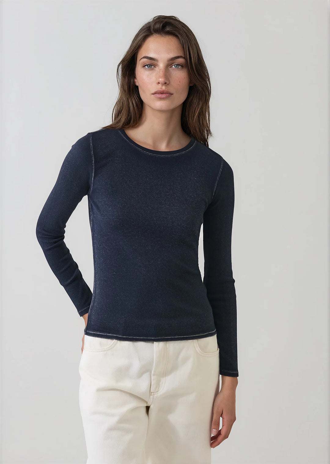 L/S COTTON MODAL VINTAGE RIB CREW (DARK NAVY) - PATRICK ASSARAF