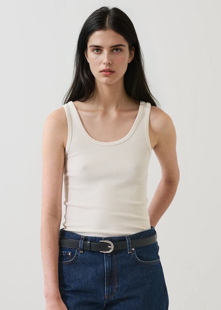 COTTON MODAL SCOOP NECK RIB TANK (CHALK) - PATRICK ASSARAF