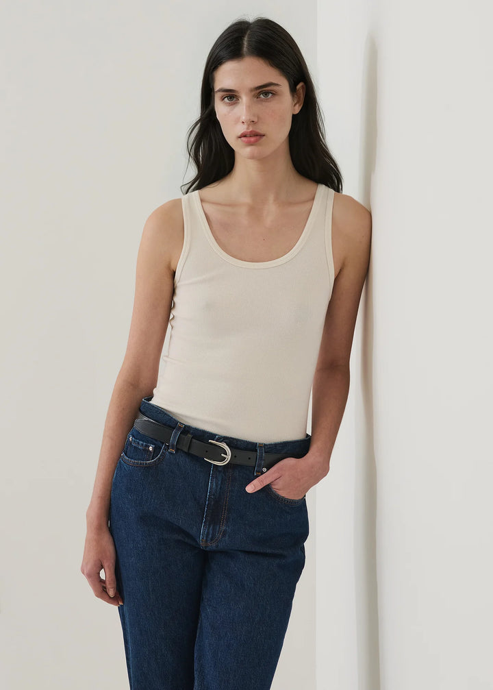 COTTON MODAL SCOOP NECK RIB TANK (CHALK) - PATRICK ASSARAF