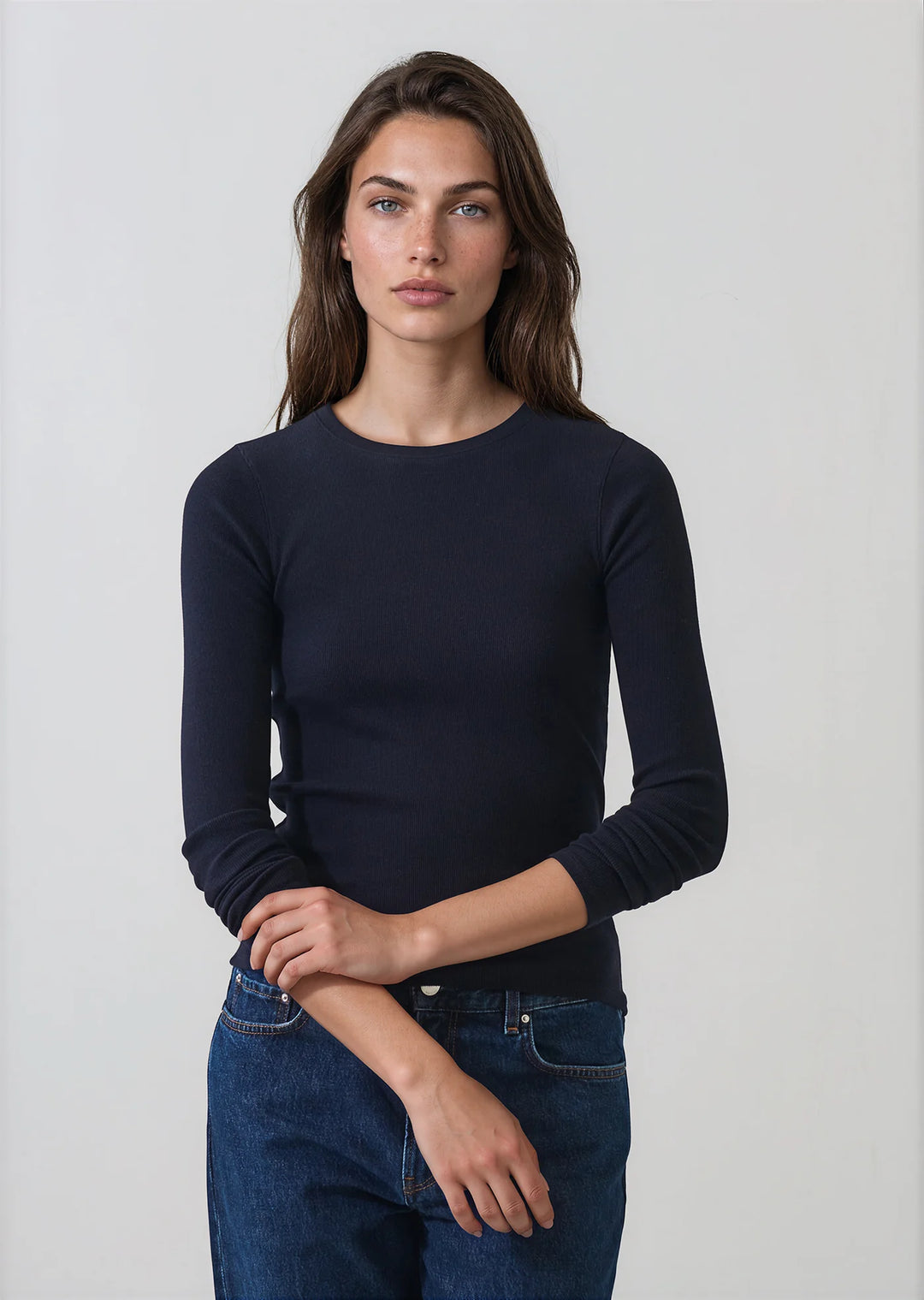 LS COTTON MODAL RIB CREW (DARK NAVY) - PATRICK ASSARAF
