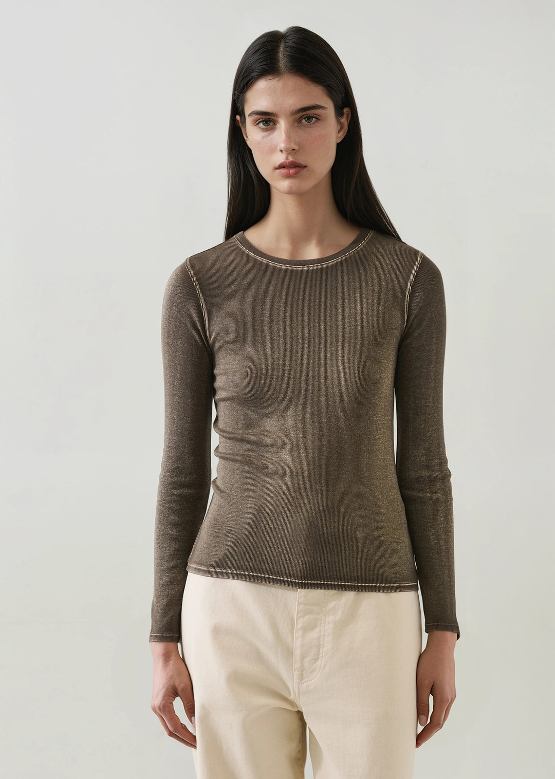 LS COTTON/MODAL VINTAGE RIB CREW (CHESTNUT) - PATRICK ASSARAF