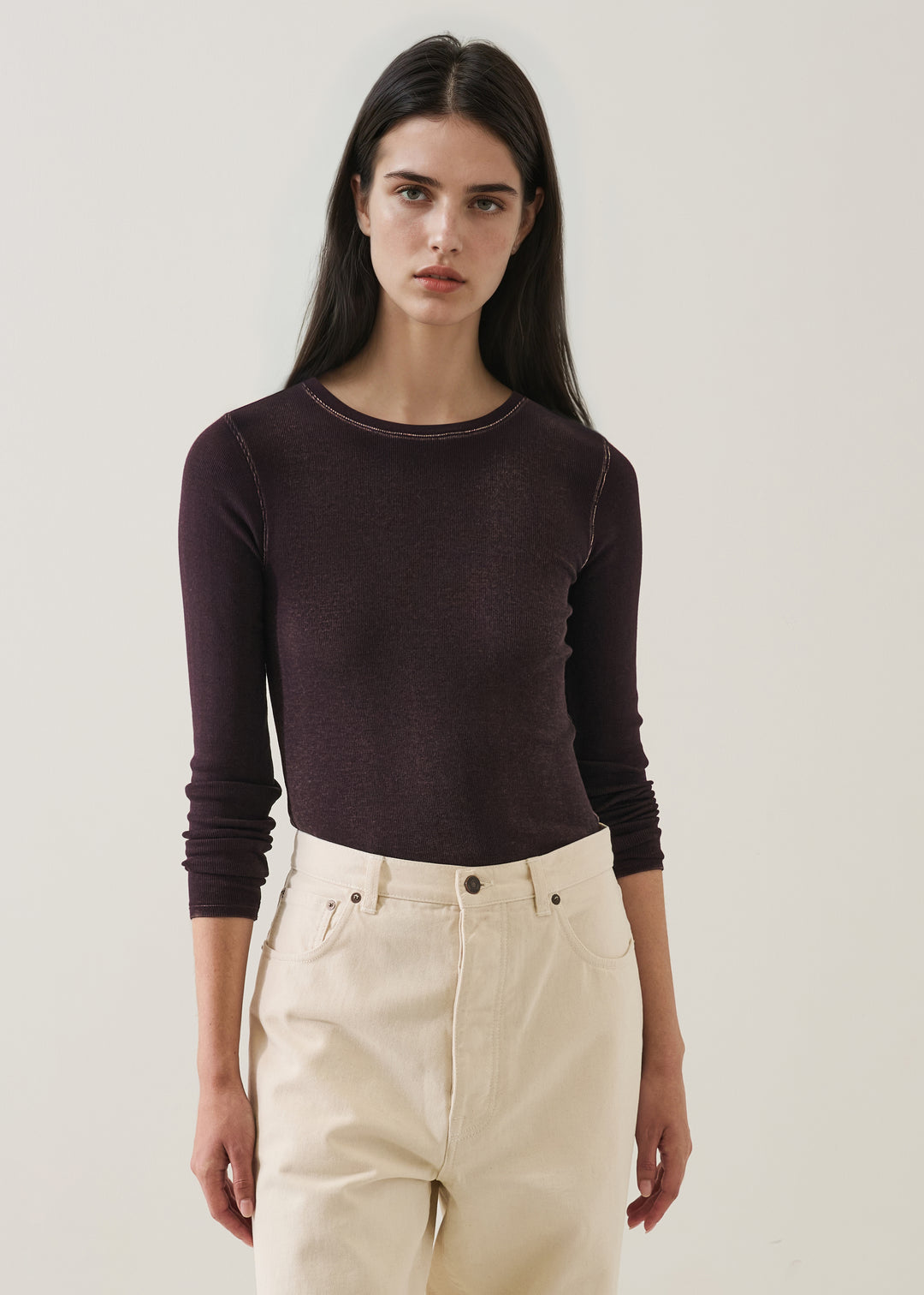 LS COTTON/MODAL VINTAGE RIB CREW (BORDEAUX) - PATRICK ASSARAF