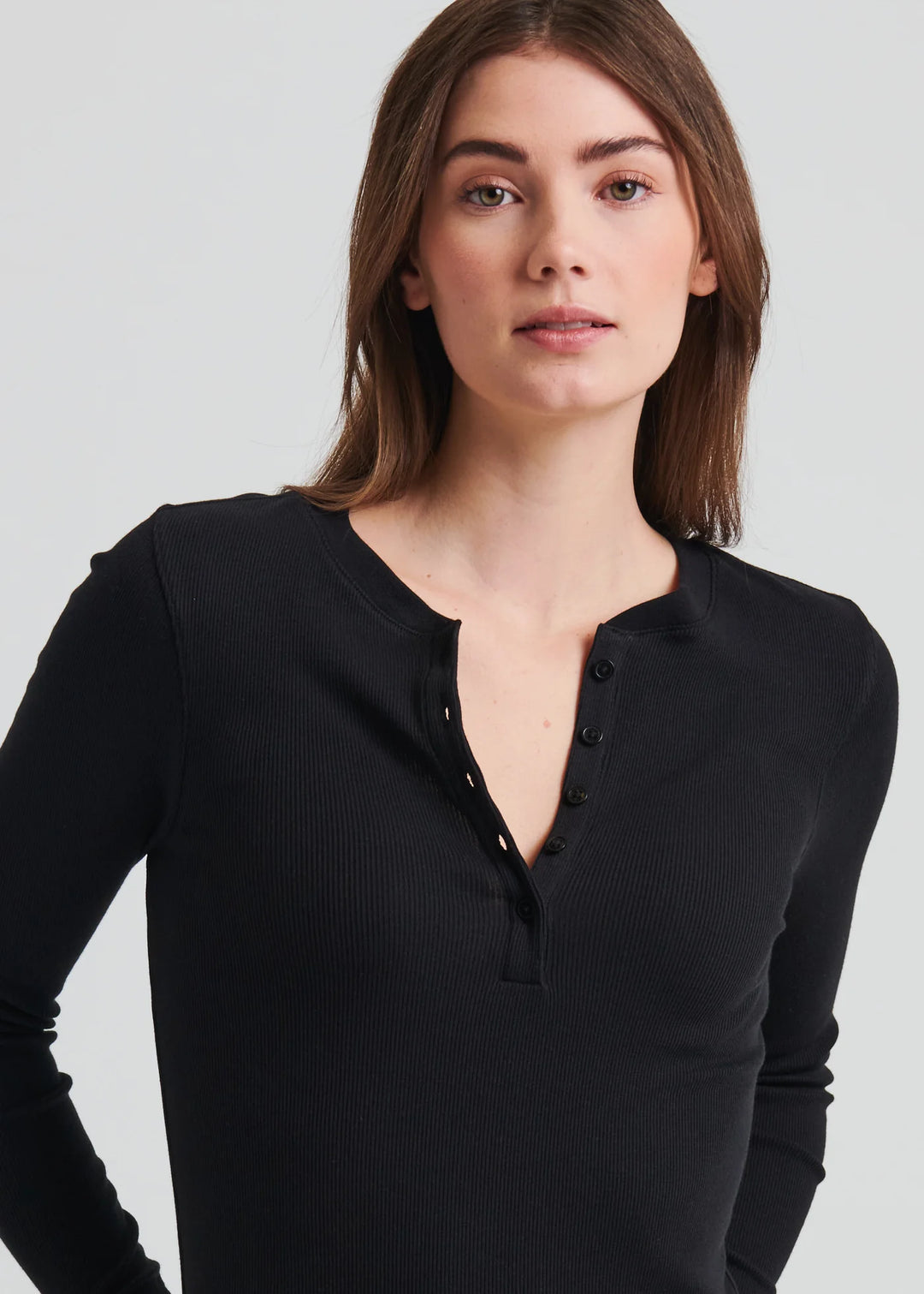LONG SLEEVE MODAL RIB HENLEY (BLACK) - PATRICK ASSARAF