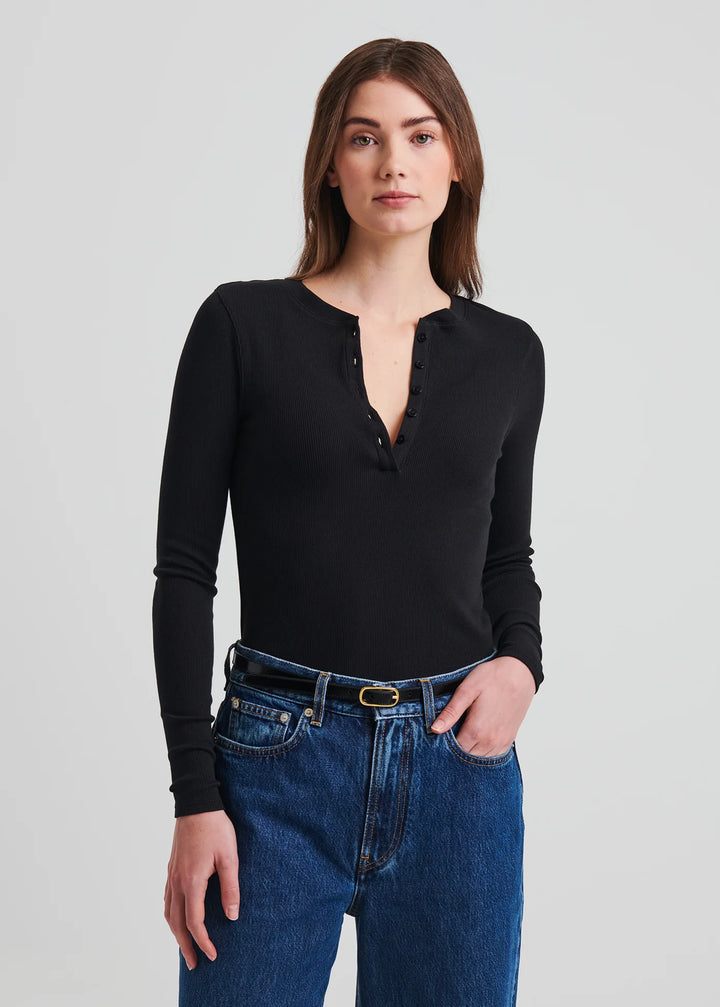 LONG SLEEVE MODAL RIB HENLEY (BLACK) - PATRICK ASSARAF