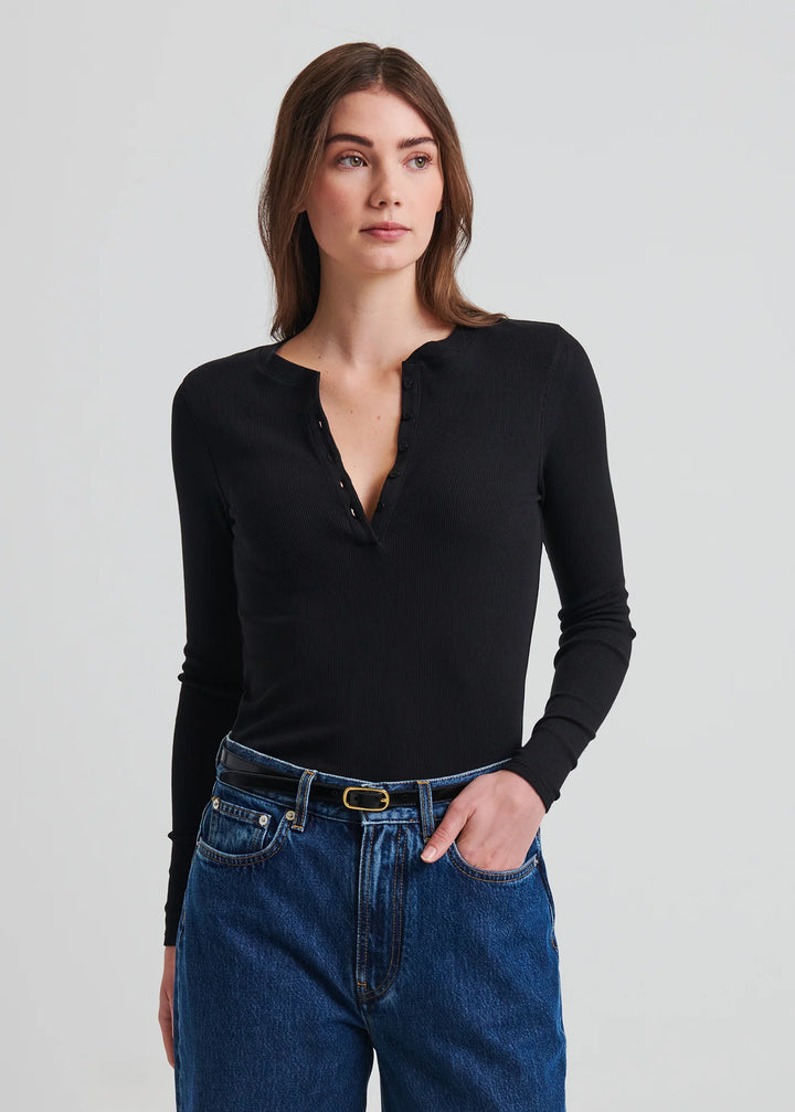 LONG SLEEVE MODAL RIB HENLEY (BLACK) - PATRICK ASSARAF