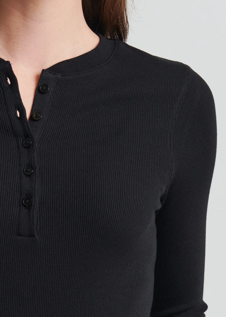 LONG SLEEVE MODAL RIB HENLEY (BLACK) - PATRICK ASSARAF