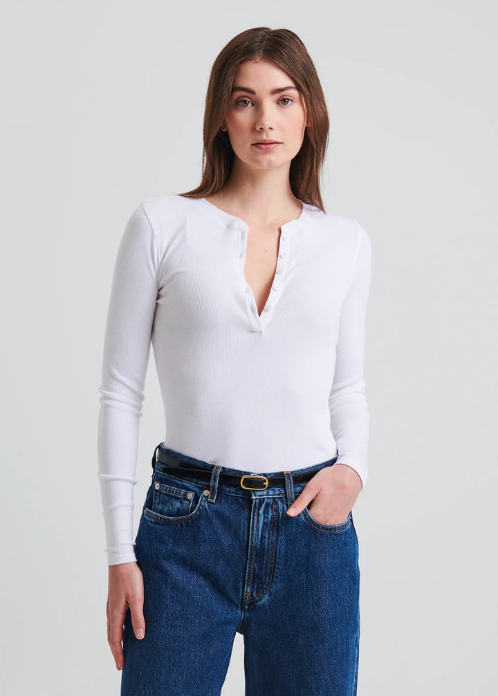 LONG SLEEVE MODAL RIB HENLEY (WHITE) - PATRICK ASSARAF