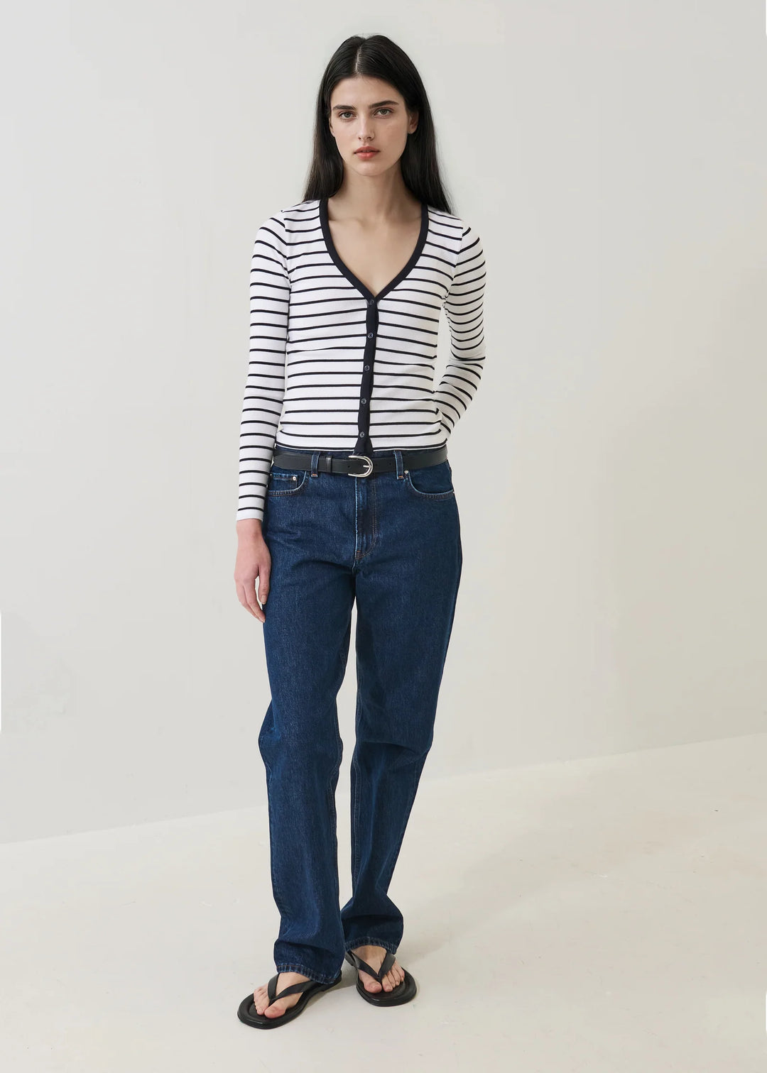 L/S MODAL COTTON STRIPE RIB CARDIGAN (NAUTICAL STRIPE) - PATRICK ASSARAF