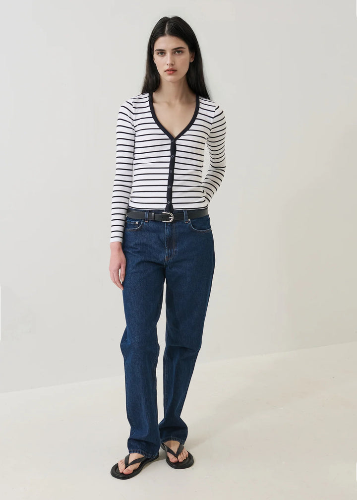 L/S MODAL COTTON STRIPE RIB CARDIGAN (NAUTICAL STRIPE) - PATRICK ASSARAF