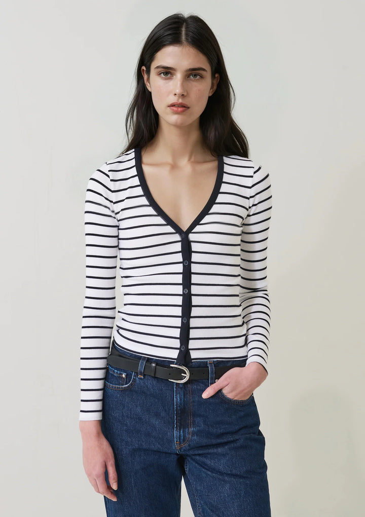 L/S MODAL COTTON STRIPE RIB CARDIGAN (NAUTICAL STRIPE) - PATRICK ASSARAF