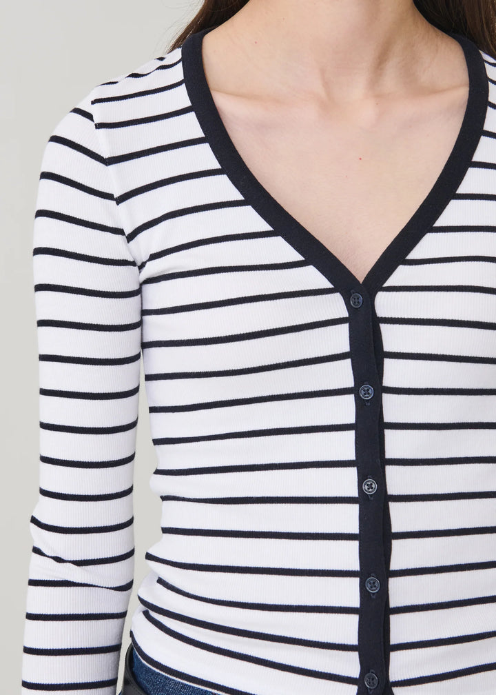 L/S MODAL COTTON STRIPE RIB CARDIGAN (NAUTICAL STRIPE) - PATRICK ASSARAF