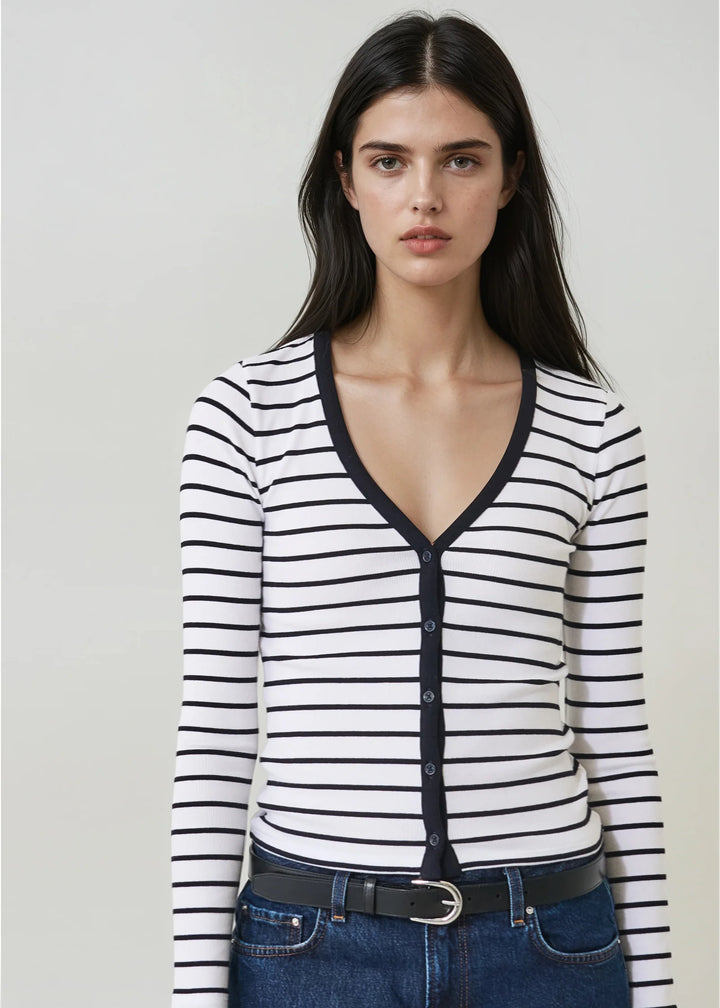 L/S MODAL COTTON STRIPE RIB CARDIGAN (NAUTICAL STRIPE) - PATRICK ASSARAF