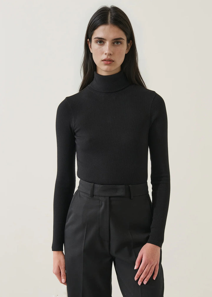 L/S COTTON MODAL RIB TURTLENECK (BLACK) - PATRICK ASSARAF