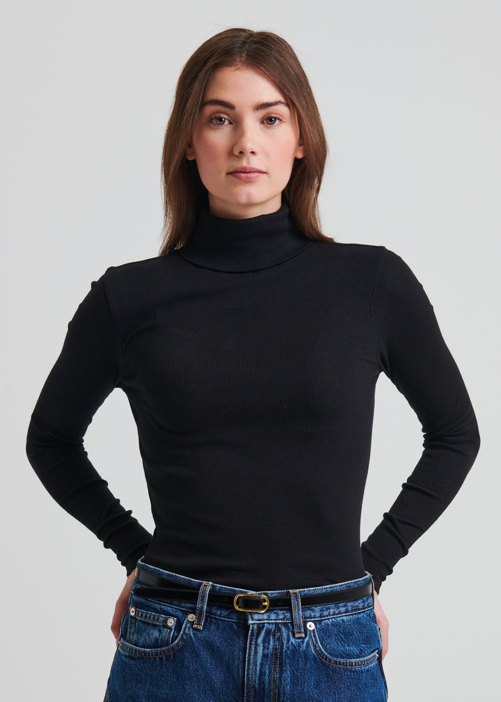 LONG SLEEVE COTTON MODAL RIB TURTLENECK (BLACK) - PATRICK ASSARAF