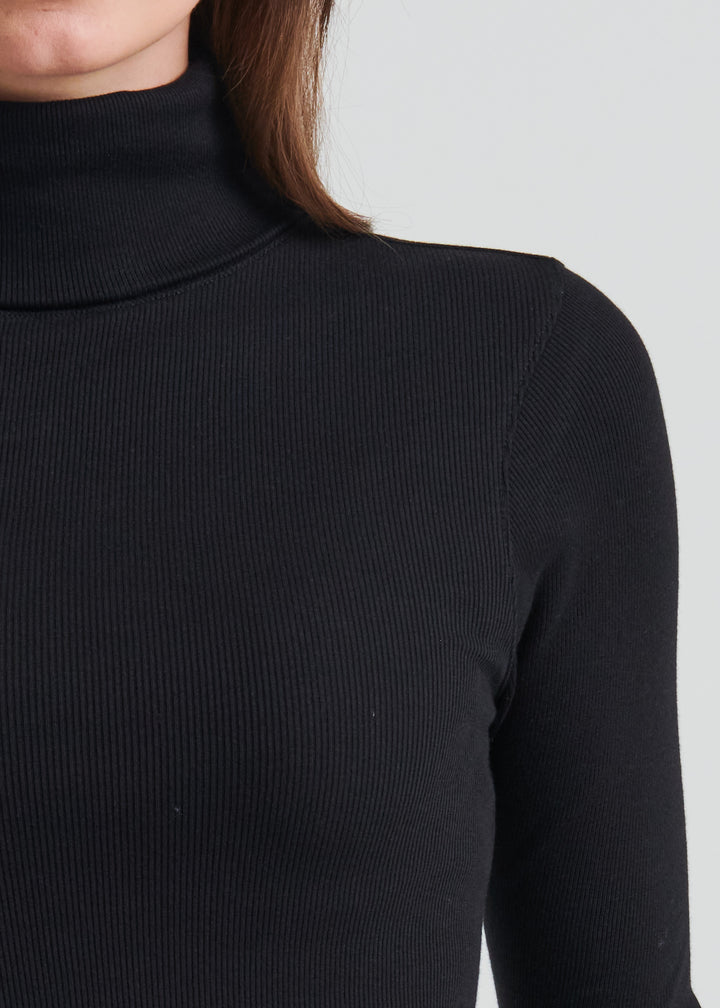 LONG SLEEVE COTTON MODAL RIB TURTLENECK (BLACK) - PATRICK ASSARAF
