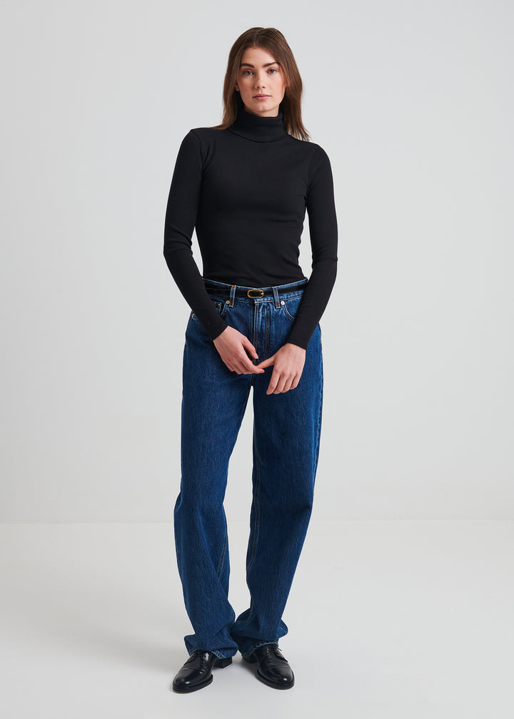 LONG SLEEVE COTTON MODAL RIB TURTLENECK (BLACK) - PATRICK ASSARAF