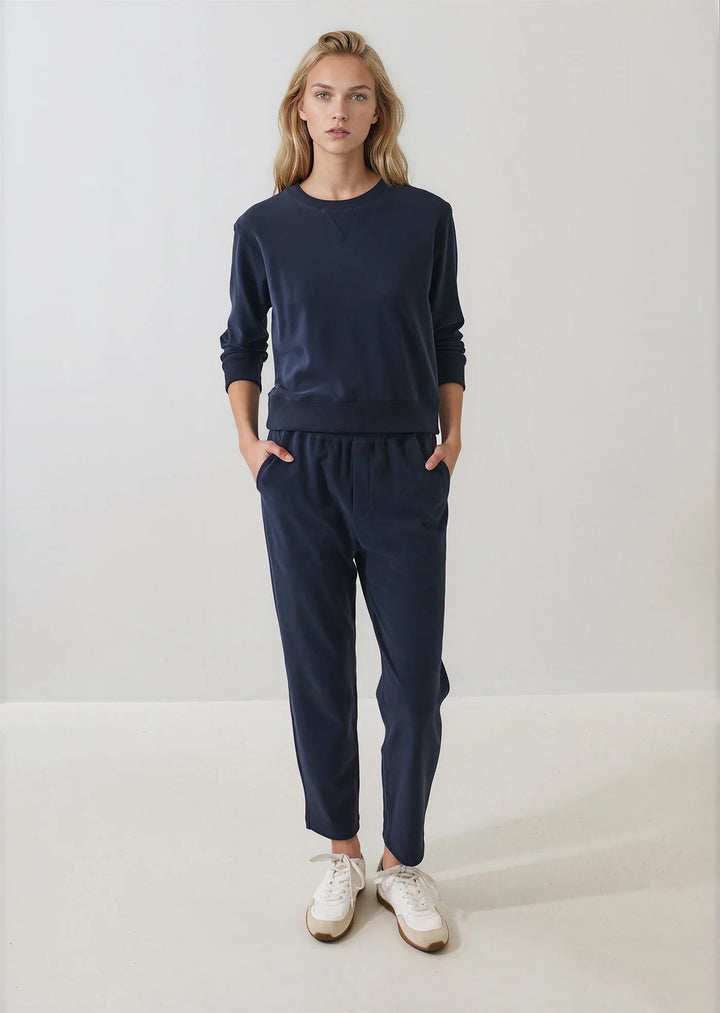 L/S BRUSHED PIMA CROPPED SWEATSHIRT (DARK NAVY) - PATRICK ASSARAF