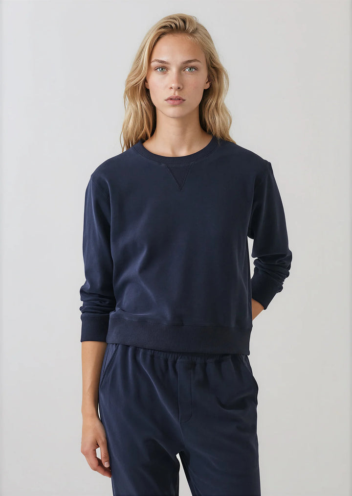 L/S BRUSHED PIMA CROPPED SWEATSHIRT (DARK NAVY) - PATRICK ASSARAF