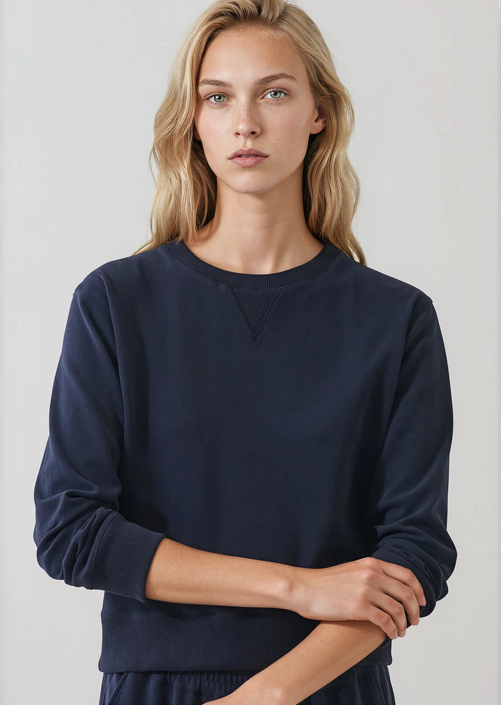 L/S BRUSHED PIMA CROPPED SWEATSHIRT (DARK NAVY) - PATRICK ASSARAF